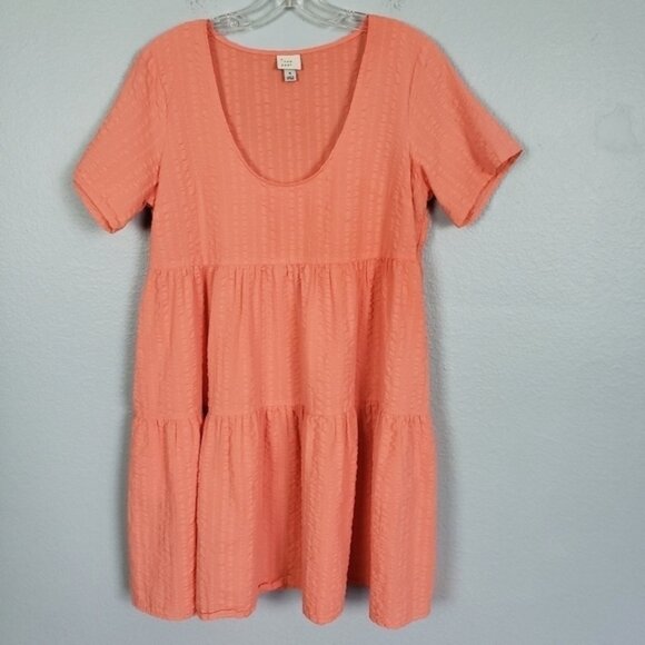 A NEW DAY Flutter Tiered Textured Babydoll Dress Sz M Peach Flowy Oversized - Picture 2 of 8